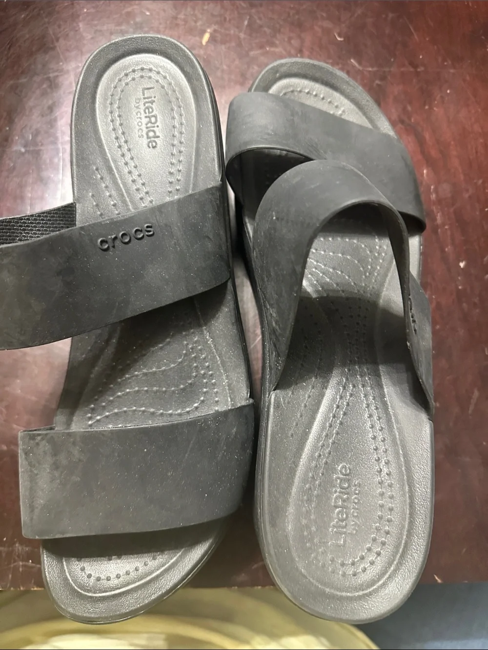 CROCS Women’s Charcoal Double-Strap Wedge Slides
